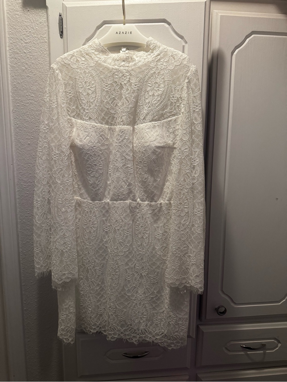 Azazie Ivory Lace Long-Sleeve Mini Dress